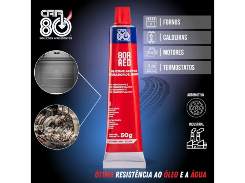 Silicone Manutenção Vermelho Alta Temperatura Car80 50 Gr